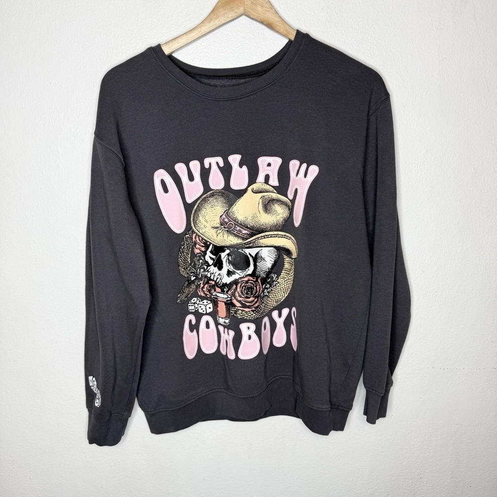 Love‎ For Humanity Outlaw Cowboys Skull Gray  Sweatshirt Women's Medium